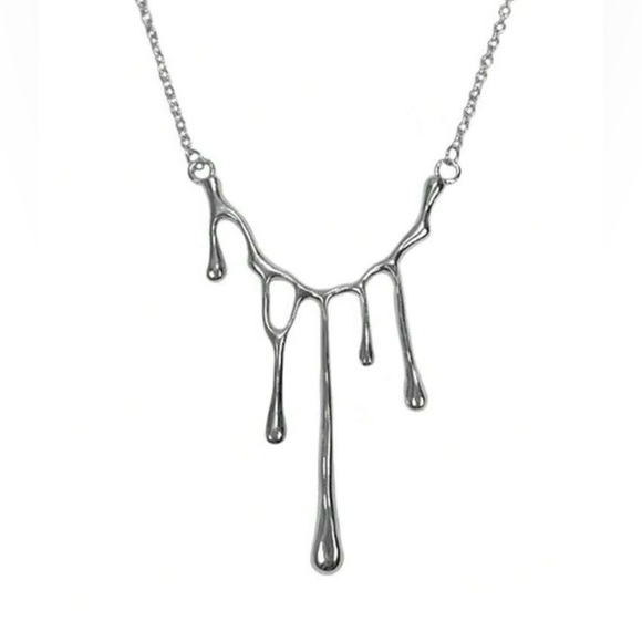 Melting Metal Dripping Droplet Blood Liquid Water Goth Edgy Vamp Two Way Pendant - Picture 2 of 16